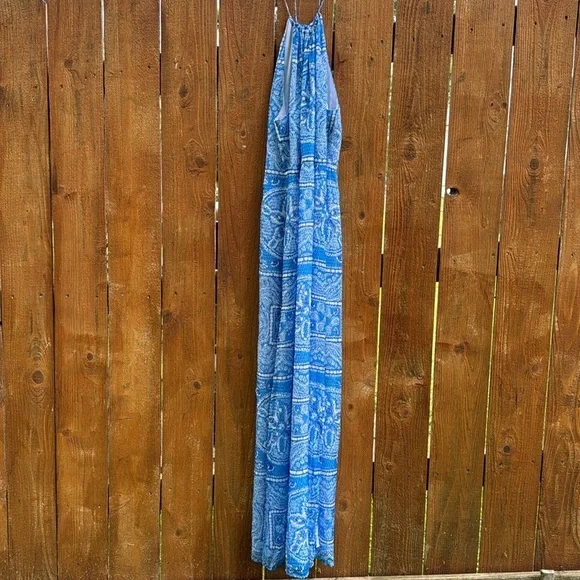 Vineyard Vines Sand Dollar Scarf Print Maxi Dress White Blue Womens 12 Side Slit - Picture 3 of 10